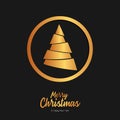 Merry Christmas and Happy New Year lettering vector illustration with Christmas Tree on black background paper art dark style Royalty Free Stock Photo